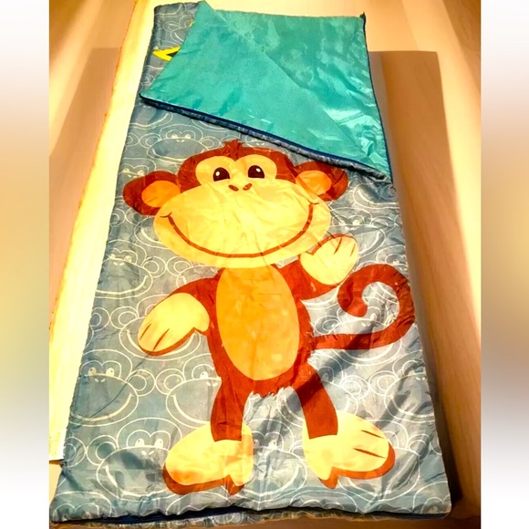 🐒BOBBY JACK🐒 DISNEY MONKEY NYLON 2 ZIP FLUFFY SLUMBER PARTY SLEEPING BAG EUC🐵 - Picture 1 of 10